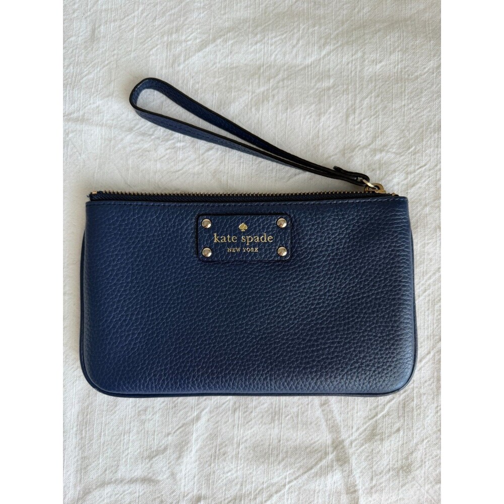 Kate Spade New York Blue Pebbled Leather Wristlet Wallet Zip Around Clutch